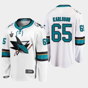 Kinder San Jose Sharks Eishockey Trikot Erik Karlsson #65 2019 Stanley Cup Playoffs Weiß Auswärts Player